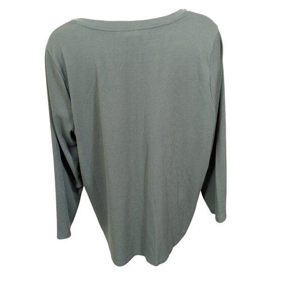 In Every Story Womens 2X Waffle Knit Henley T-Shirt Top Olive Green Long Sleeve - Picture 4 of 6